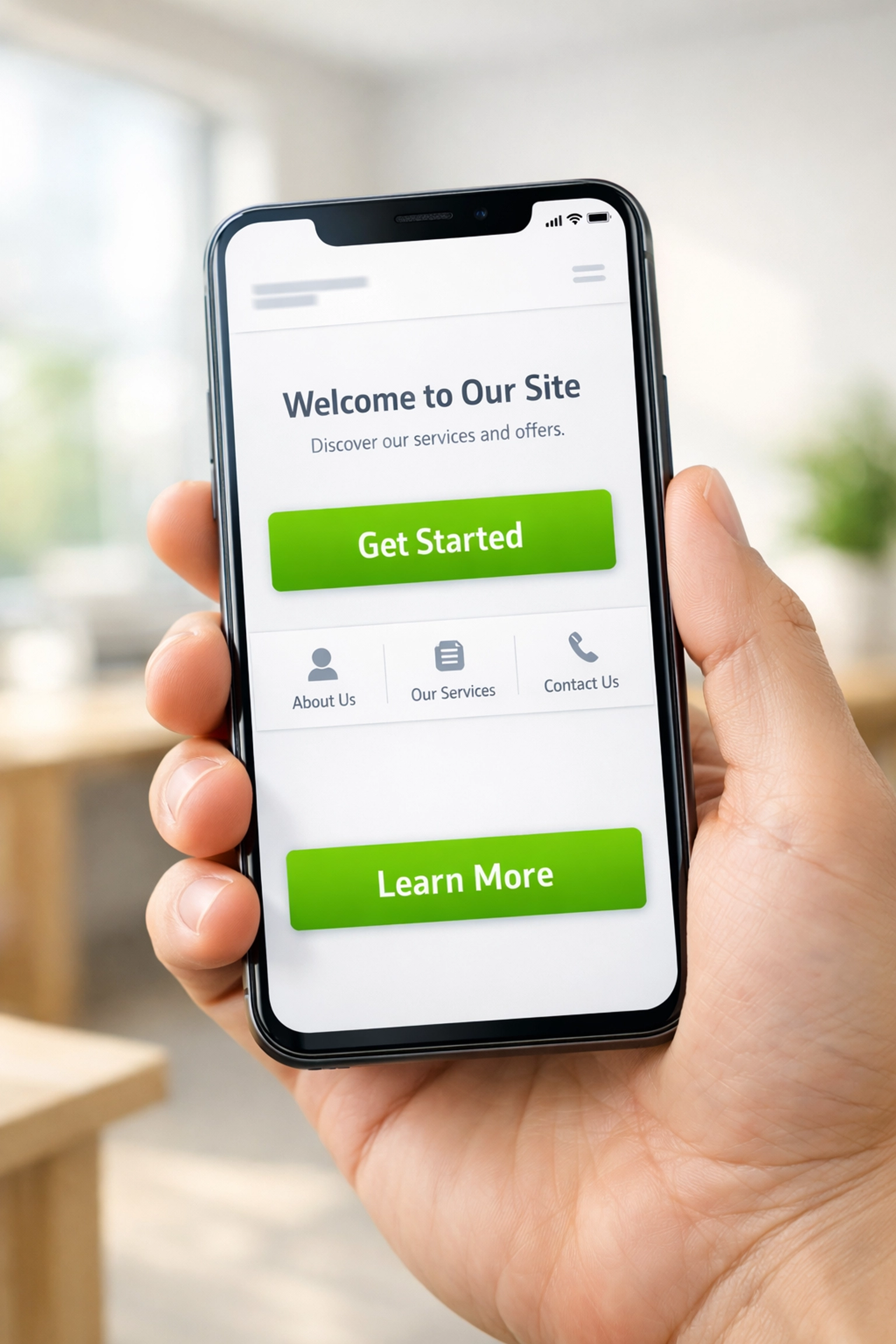 A mobile-friendly small business website displayed on a smartphone showing fast loading and responsive design.