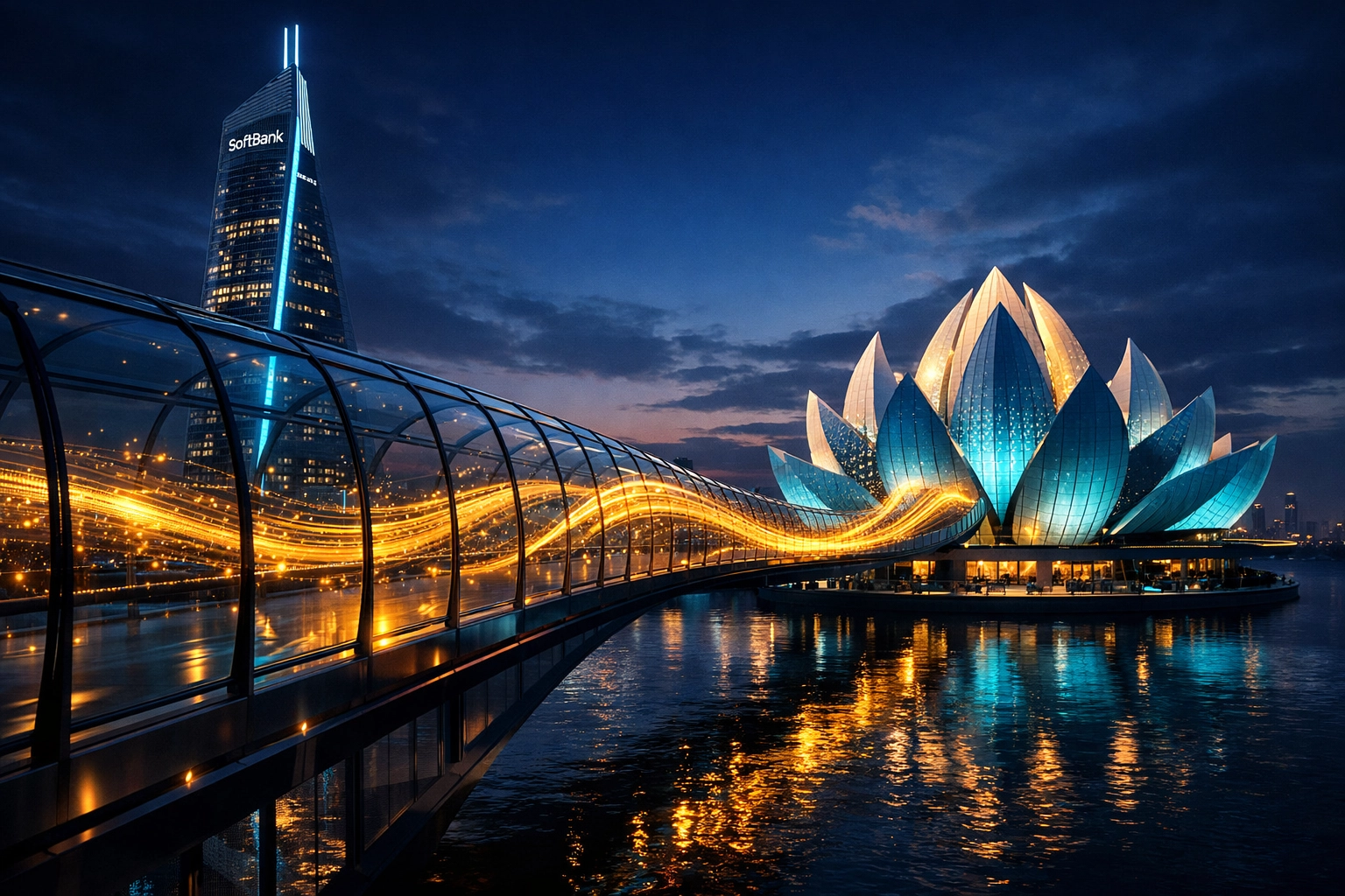 Digital bridge connecting global finance to Indian tech hubs representing the future of Indian AI.