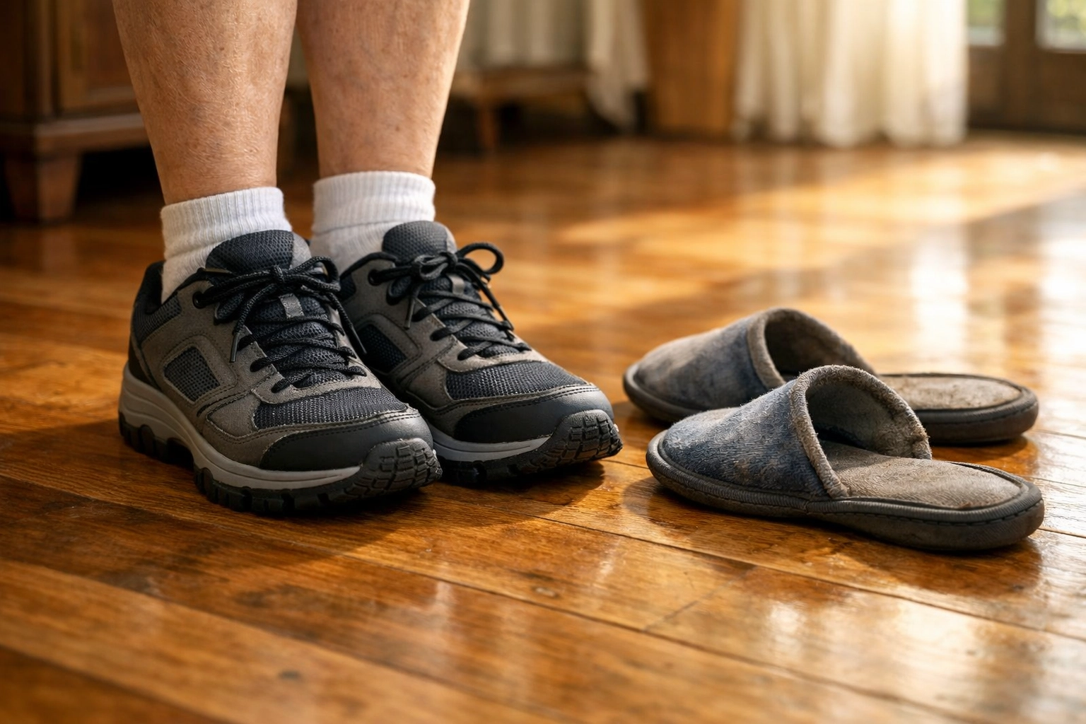 Comparison of safe non-slip shoes versus unsafe slippers for elderly fall prevention