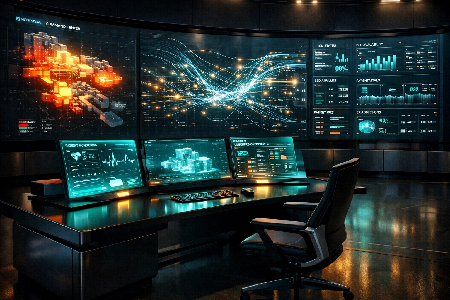 Digital data dashboard tracking hospital capacity Canada and patient flow to reduce healthcare wait times.
