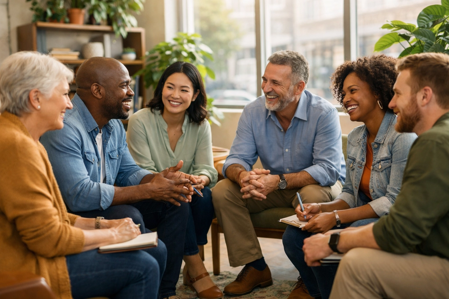 Diverse leadership team in authentic conversation demonstrating healthy workplace culture and connection