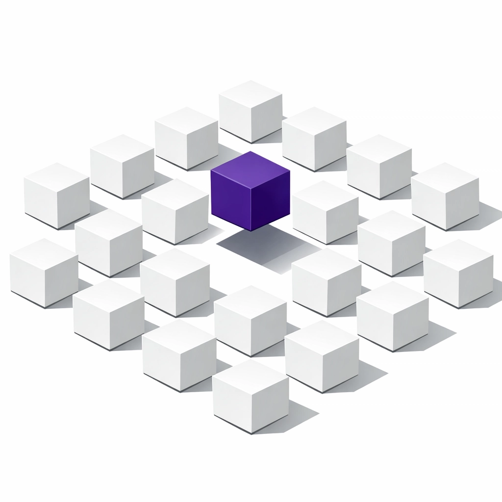 An elevated purple cube representing organized transaction categorization for clean business books.