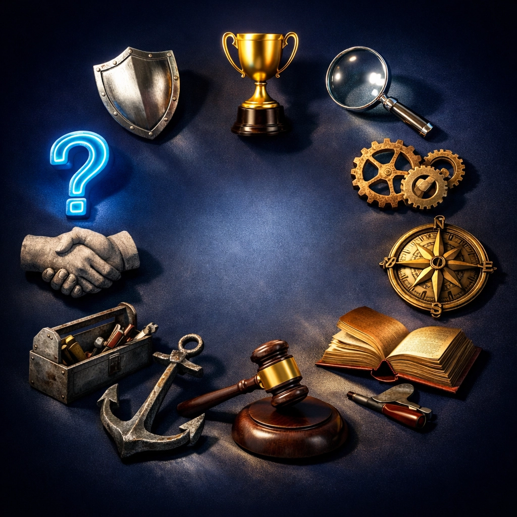 Twelve symbolic objects representing the different safety personality archetypes