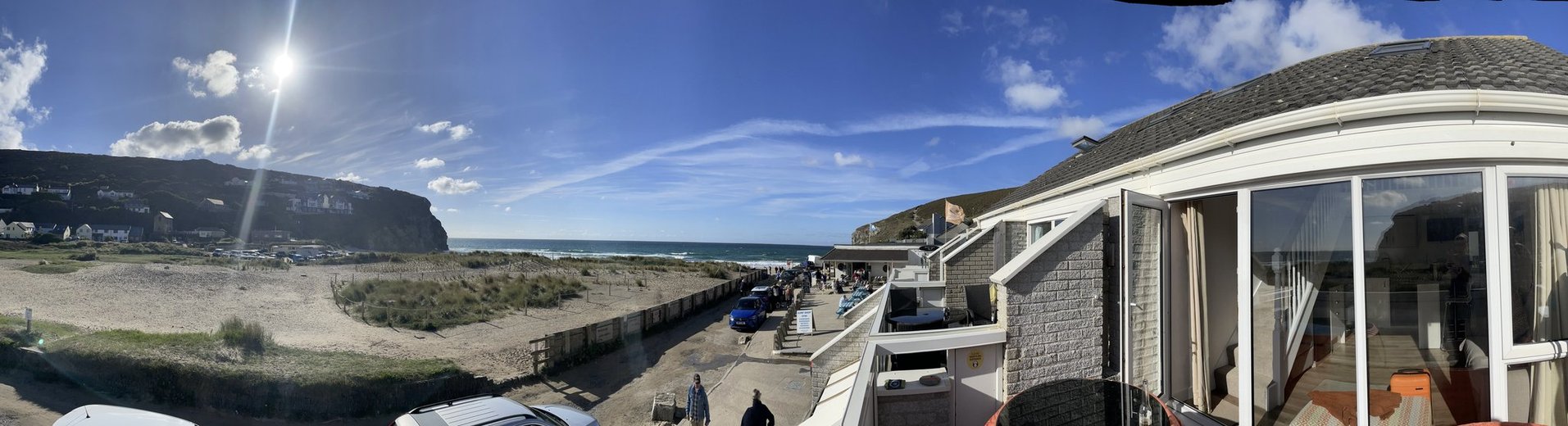 Panoramic View from Porthtowan Beach Apartments Balcony