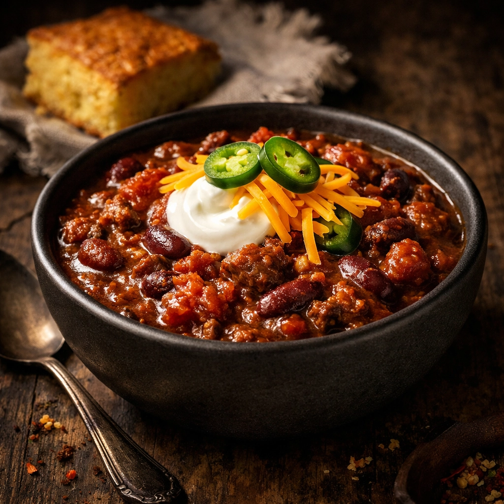 7 Quick 5-Ingredient Hacks for Easy Family Meals Hearty 5-ingredient beef chili topped with sour cream and cheese, a perfect easy family meal
