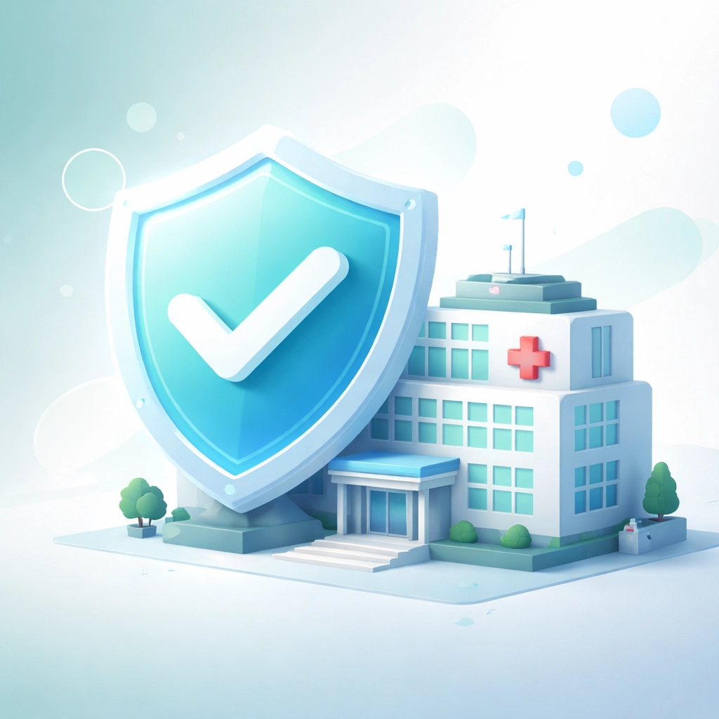 Shield symbol representing compliance protecting a healthcare facility, emphasizing trustworthy addiction treatment marketing