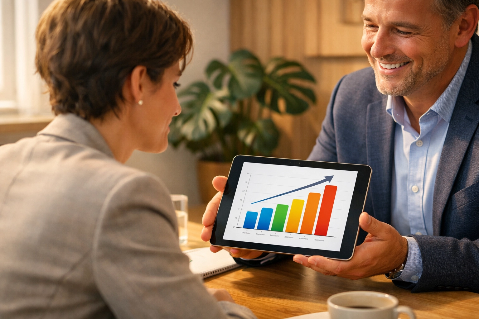 Houston mortgage expert reviewing bank statement loan growth with a self-employed business owner.