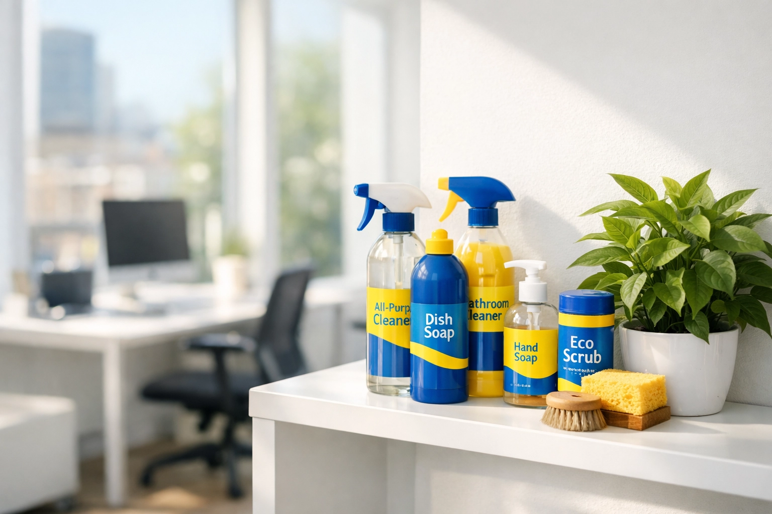 Eco-friendly office cleaning Bedford supplies in a bright, healthy, and professionally sanitized workspace.
