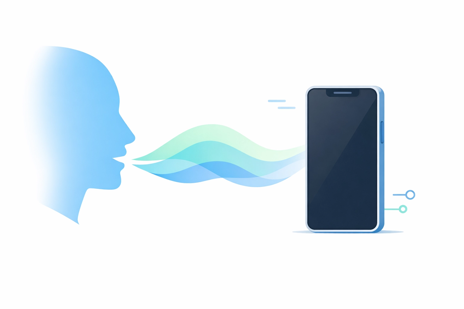 Illustration of a person using voice search on a smartphone to find hotels in Adelaide.