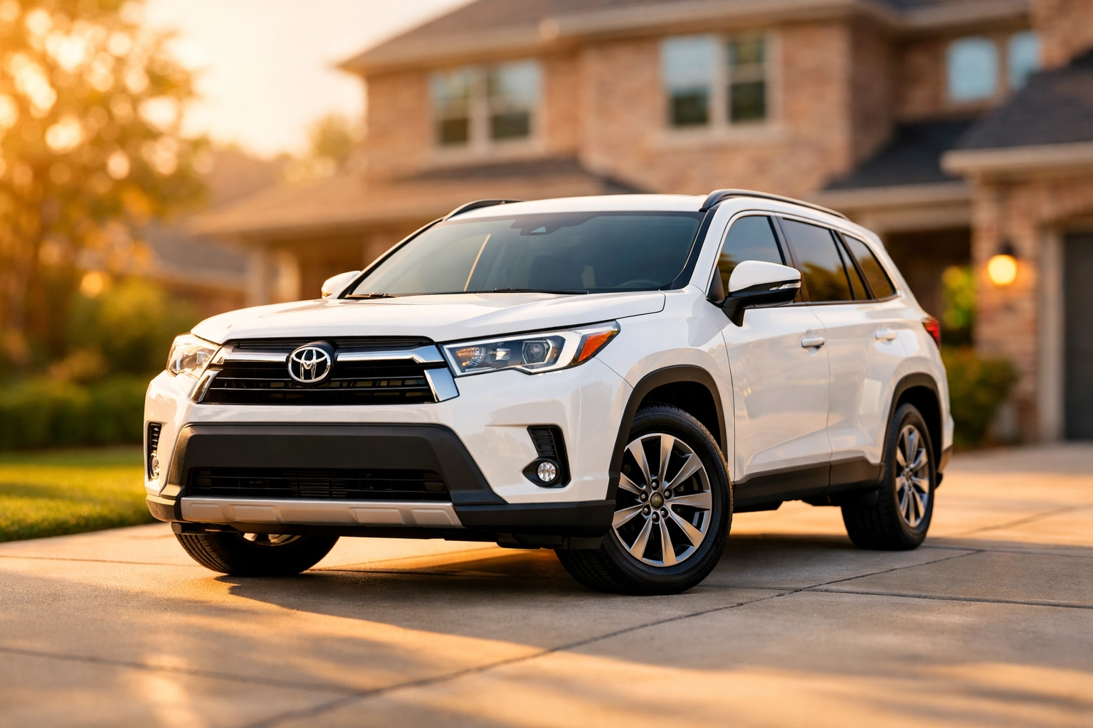 Modern white SUV in a Houston driveway illustrating vehicle factors affecting Texas car insurance rates.