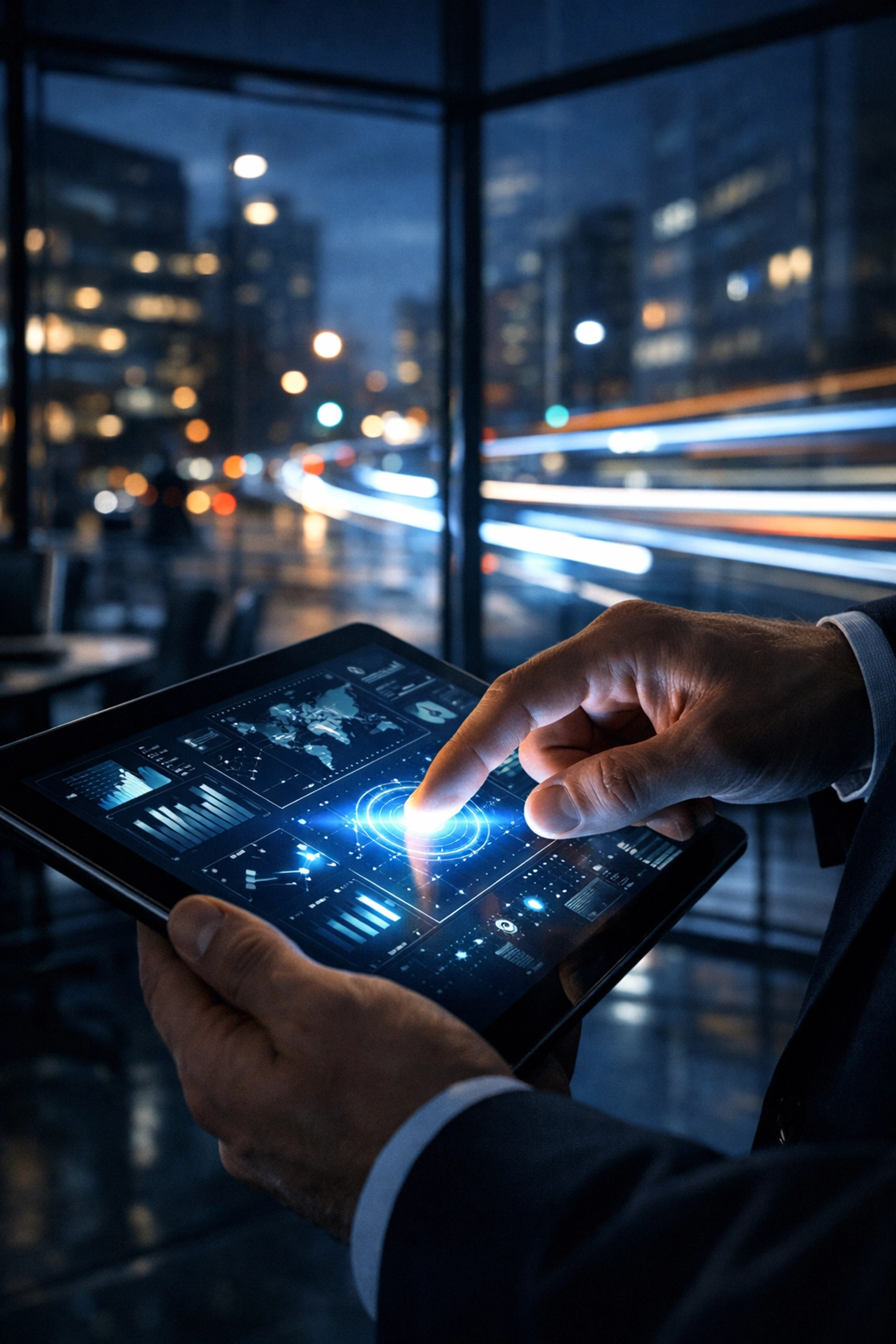 A professional managing local business listings and review responses on a mobile tablet device.