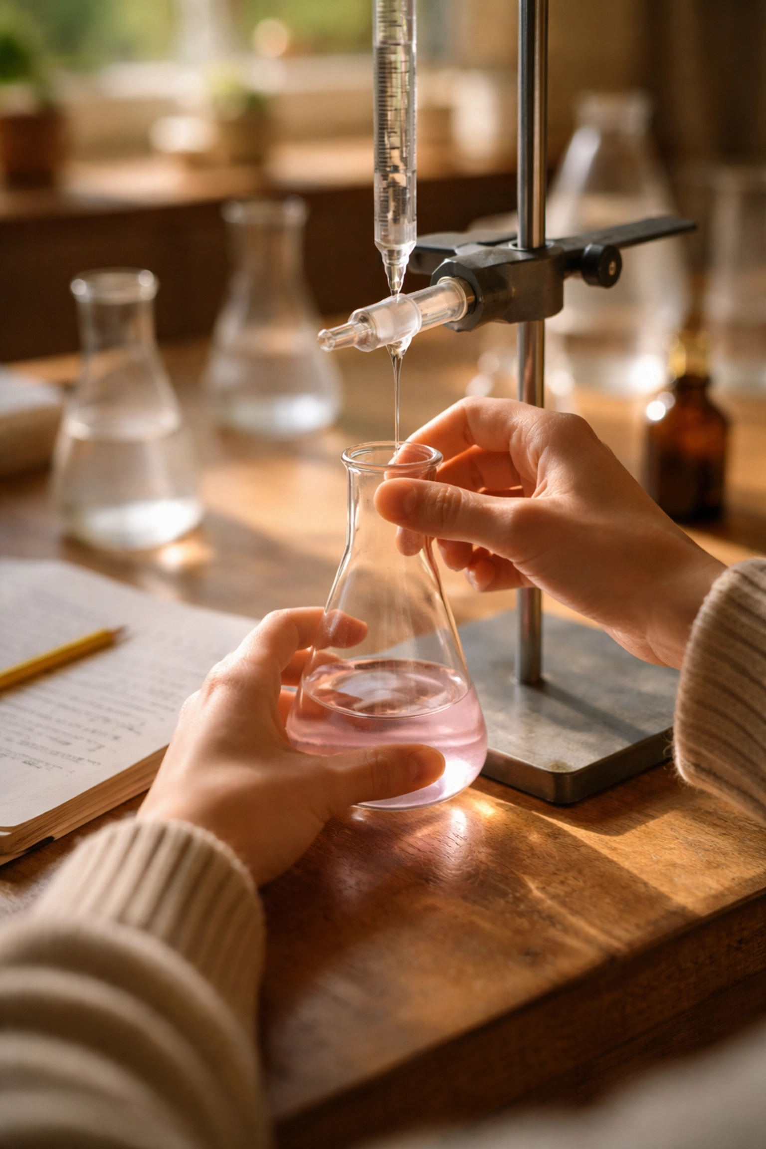 Student performing titration practical for A Level Chemistry endorsement assessment