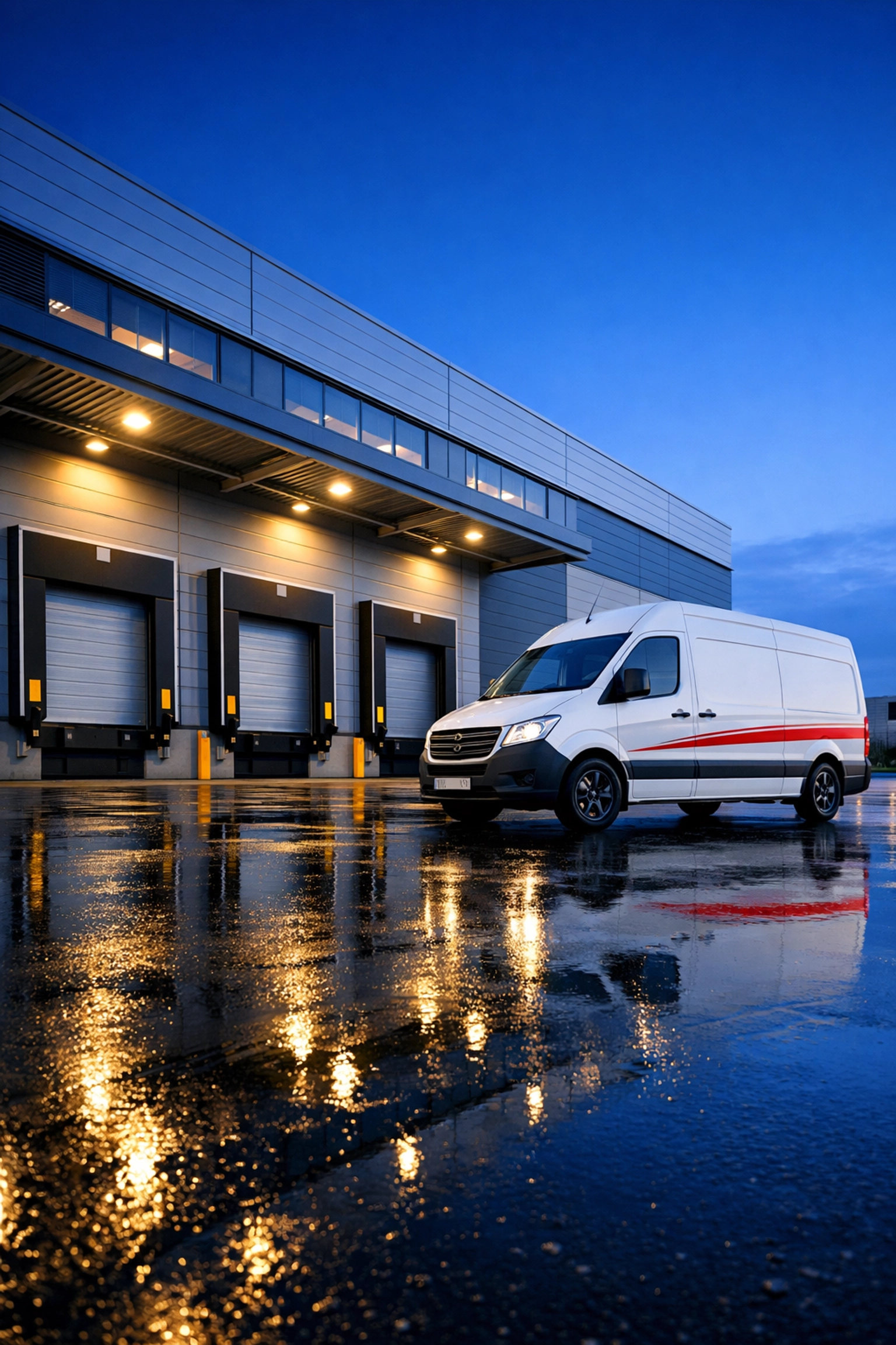 Professional logistics hub in Hertford with a delivery van positioned at a loading bay for distribution.