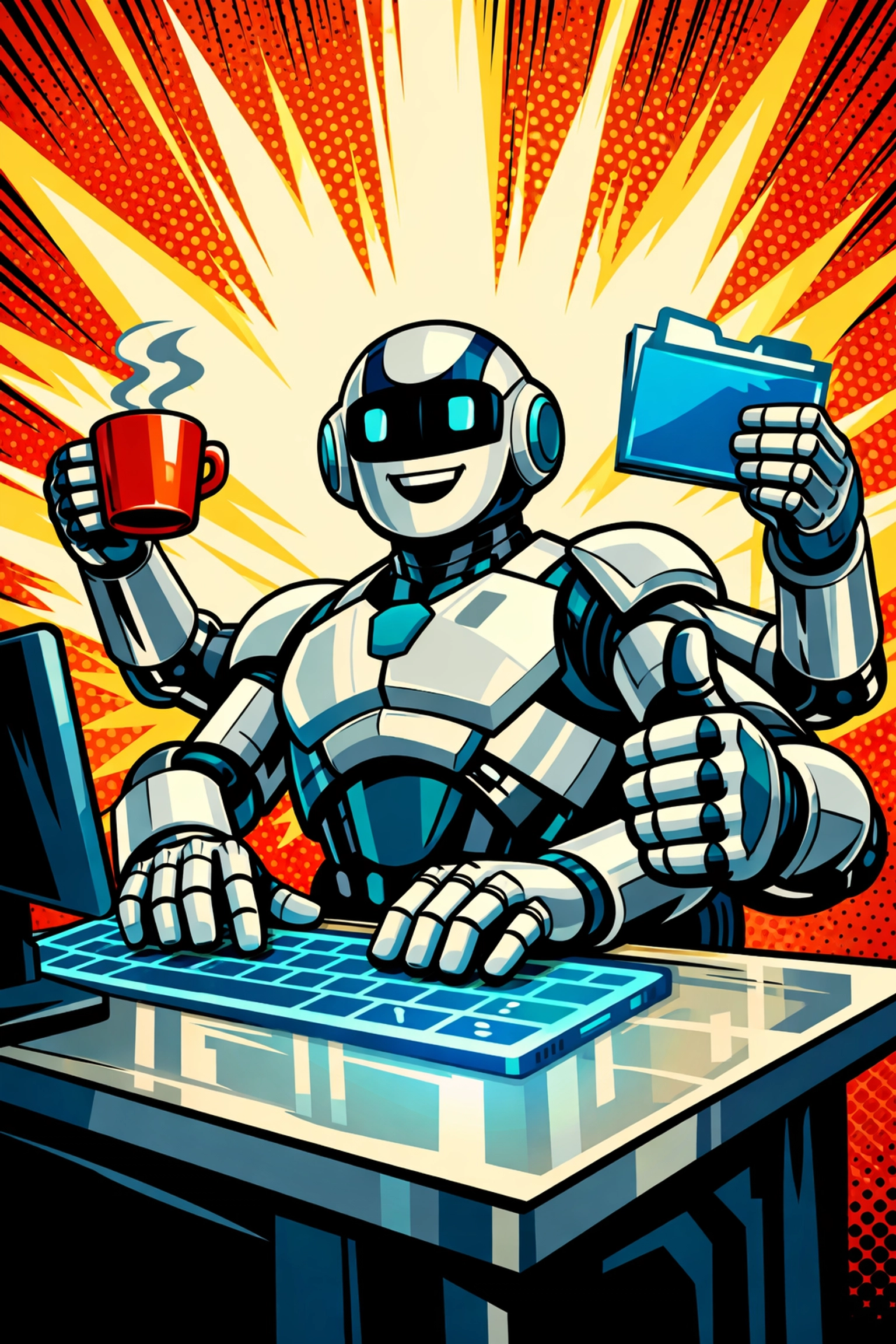 Multitasking AI assistant efficiently managing admin, social media, and customer support tasks.