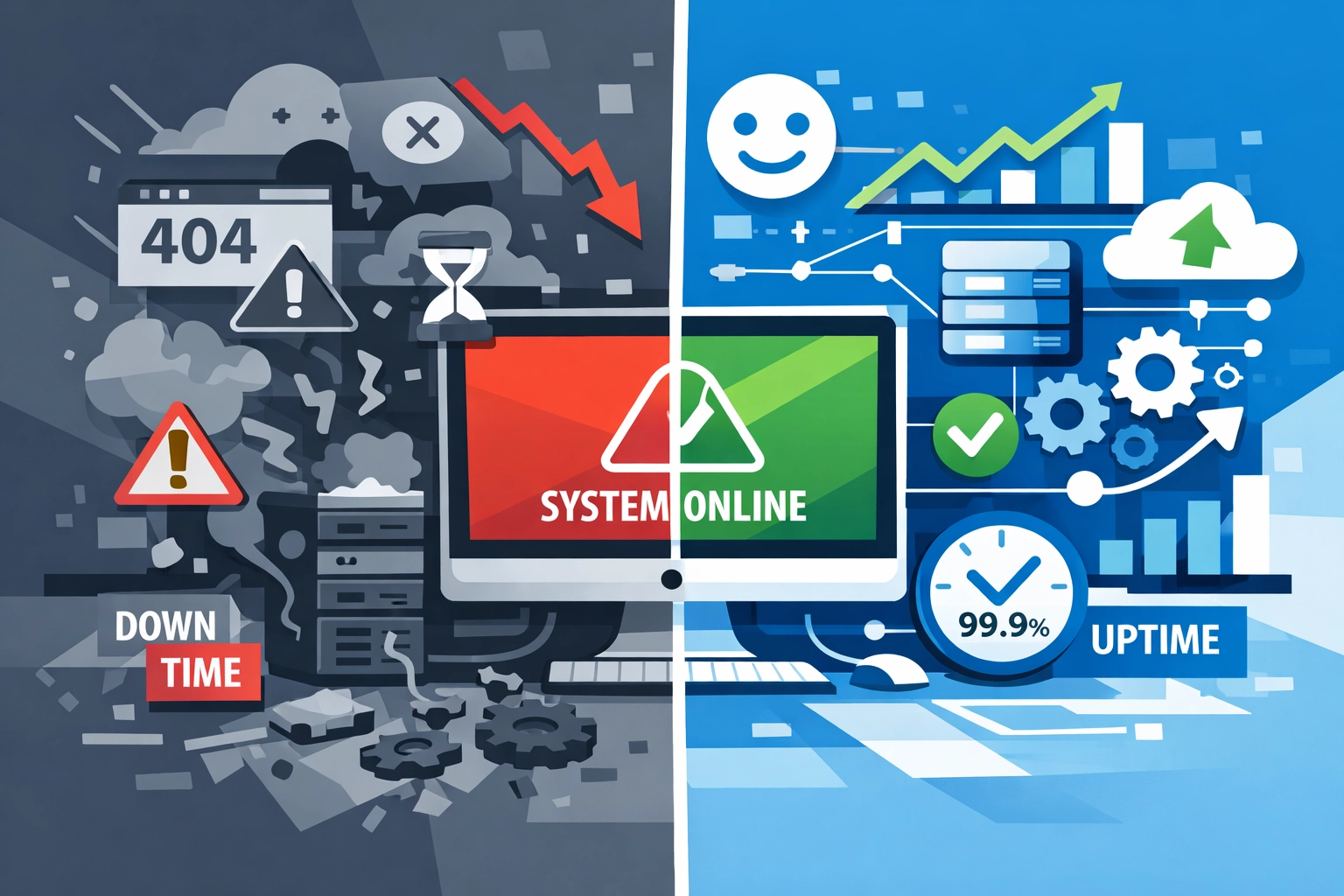 System downtime vs optimal uptime comparison for business operations