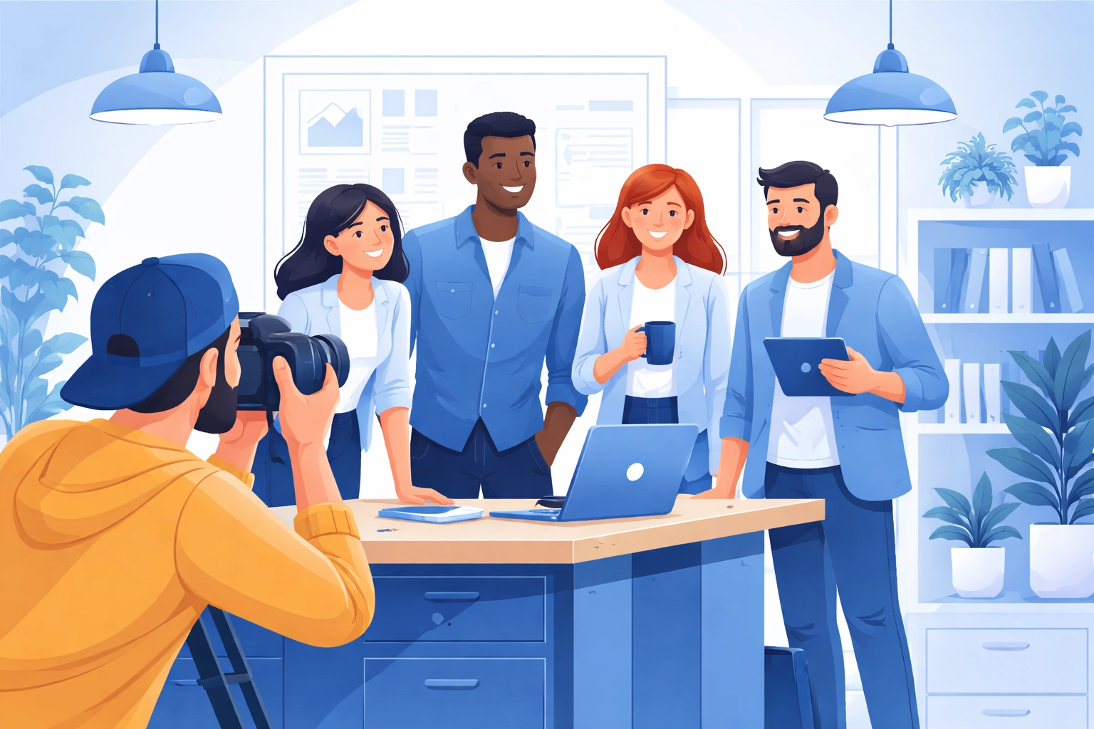 Photographer capturing authentic team photos for professional website imagery