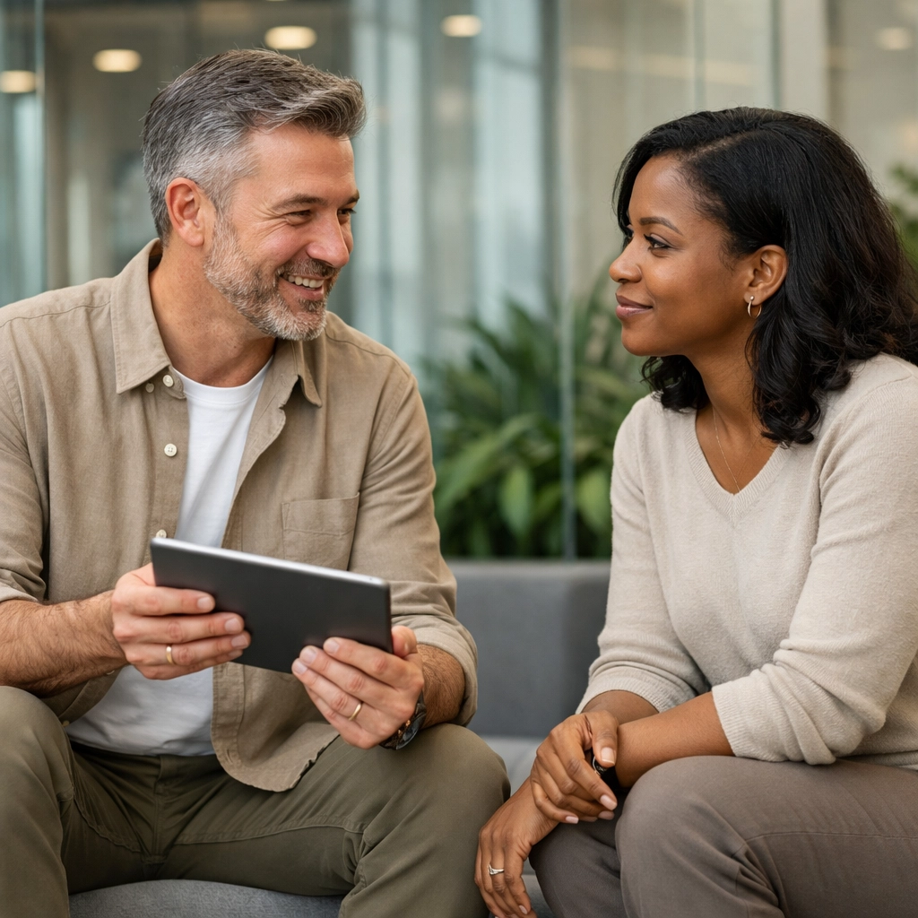 Professionals discussing bad credit loans and debt consolidation solutions in a modern office.