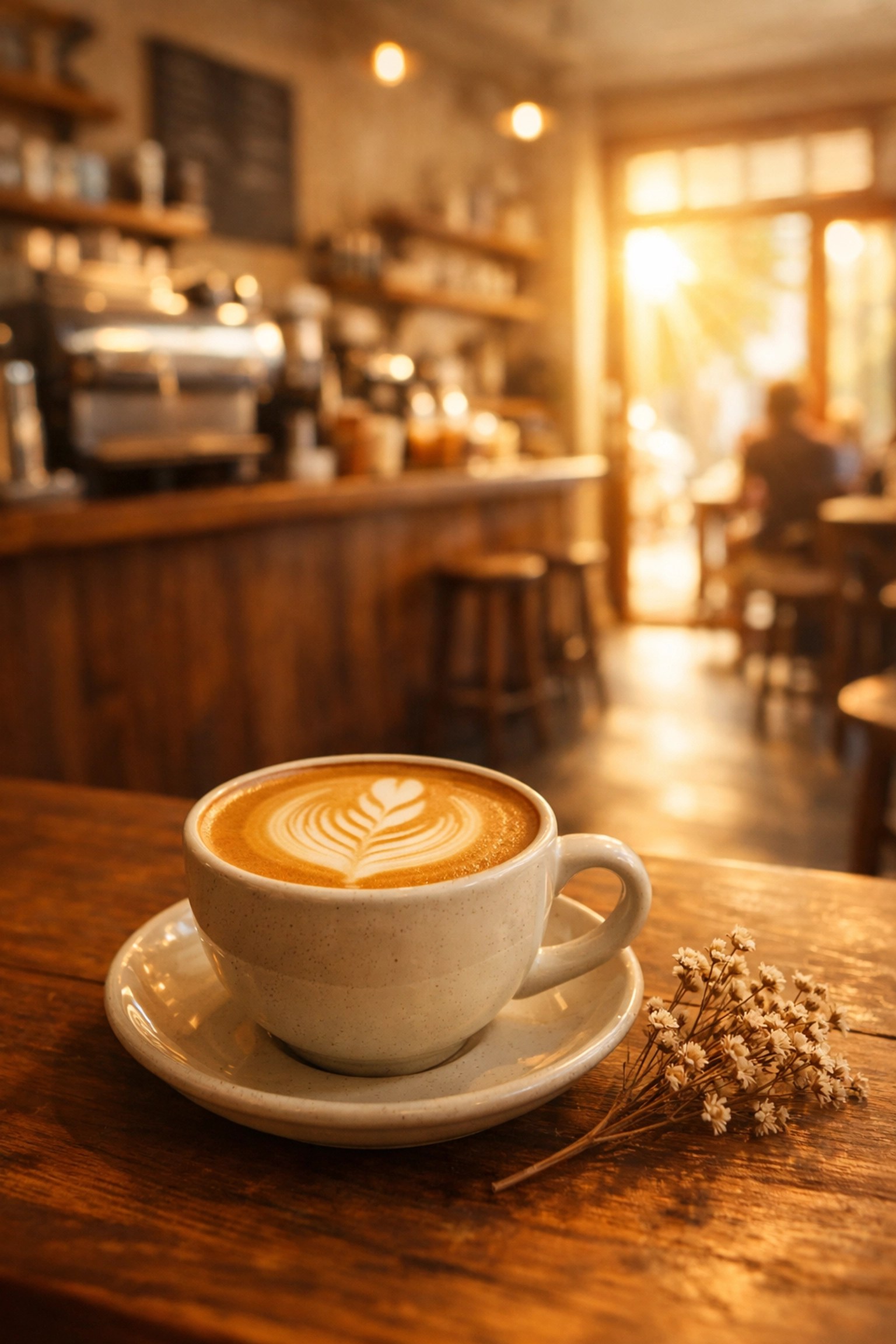 Inviting cafe interior showing a professional coffee shop set up from a first-person customer perspective.