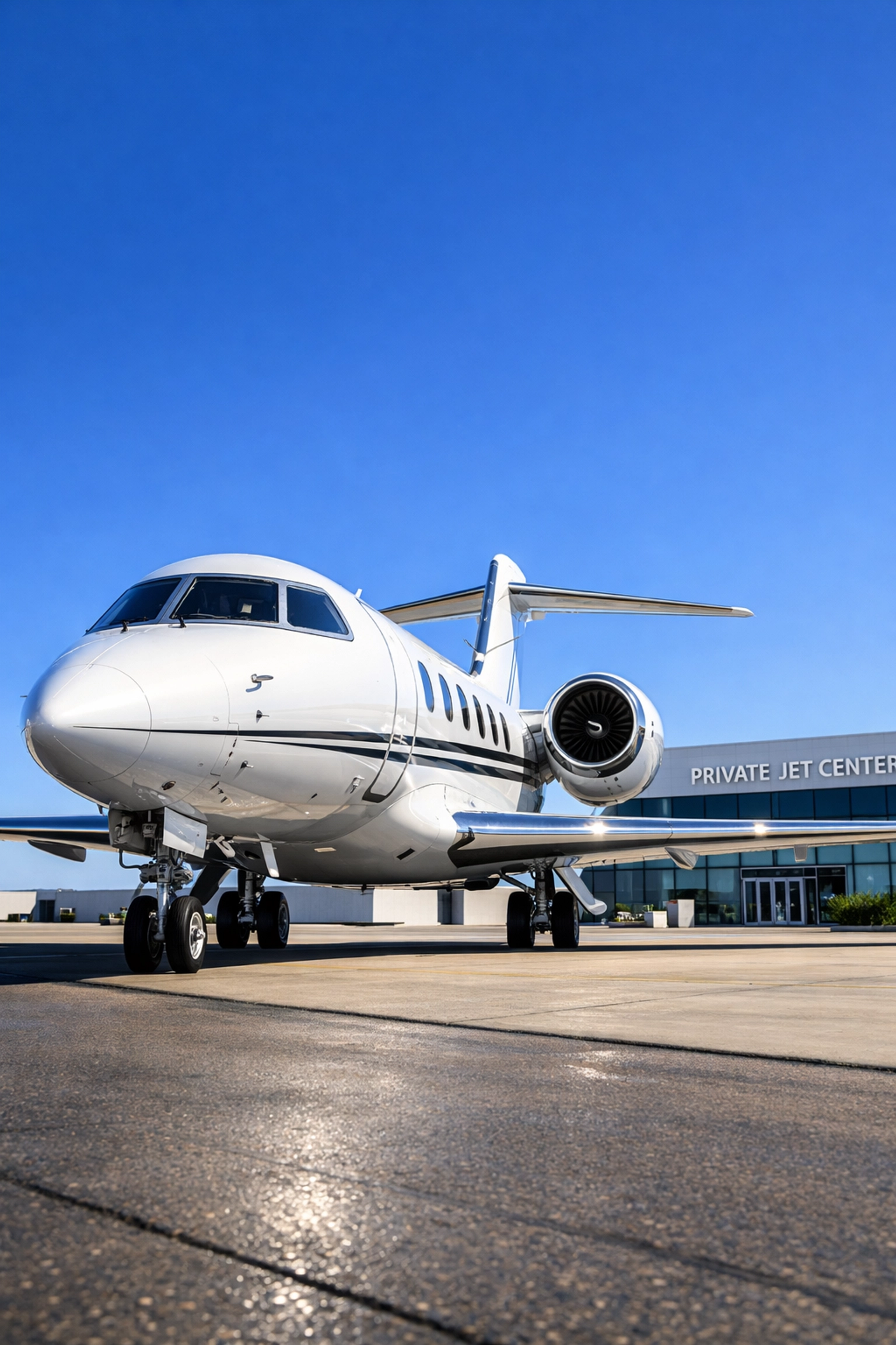 Private jet on tarmac representing elite aviation logistics for Super Bowl executive travel.