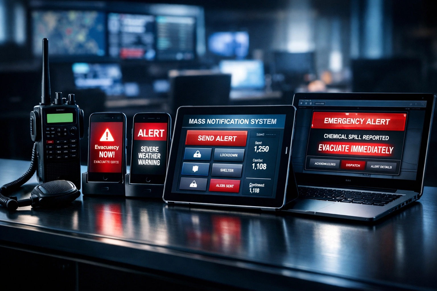 Emergency communication hub with multiple devices for coordinated crisis response