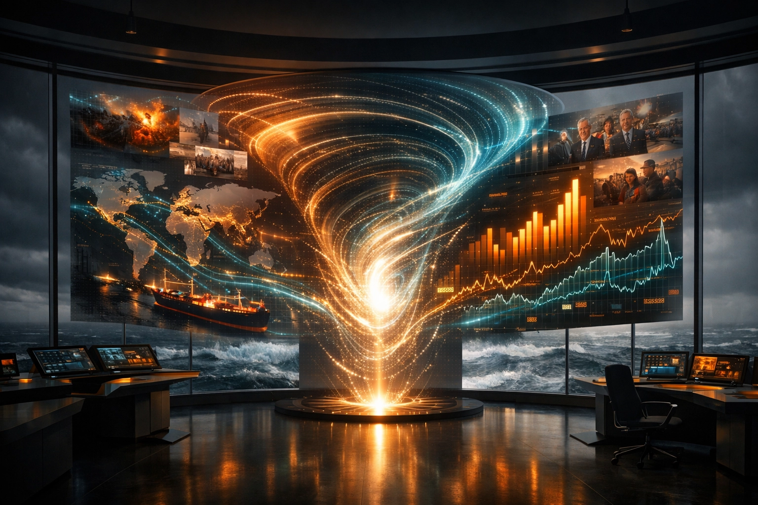 Futuristic data dashboard showing real-time insights from decentralized crypto prediction markets.