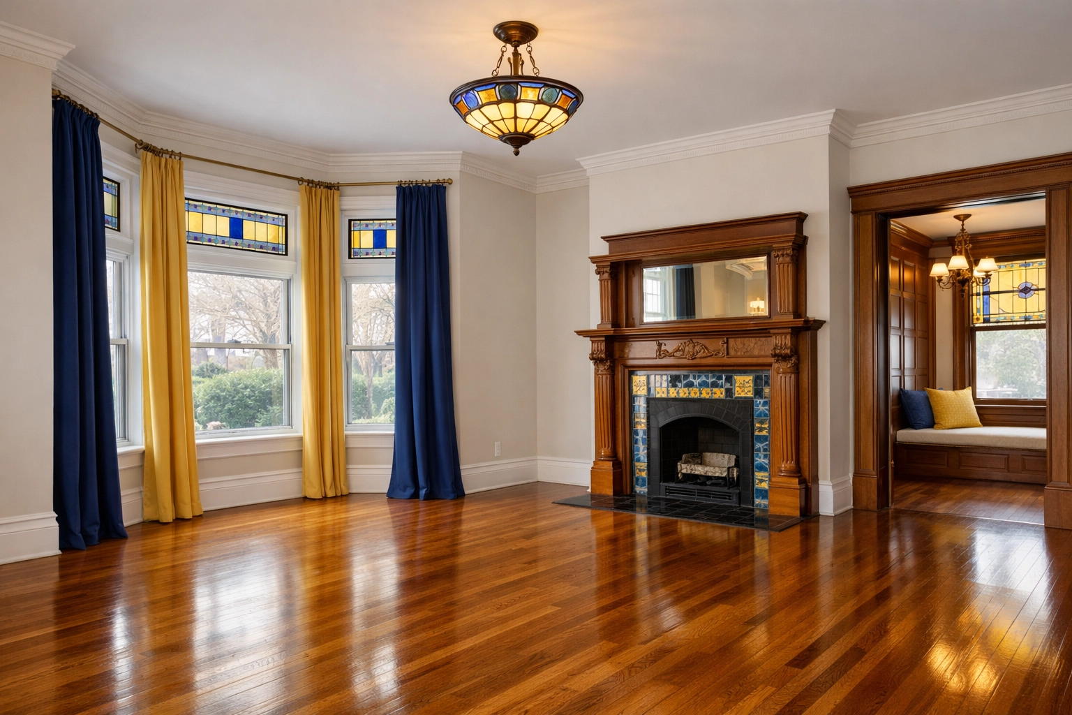 Immaculate living room with polished floors after expert house cleaning Worcester MA.