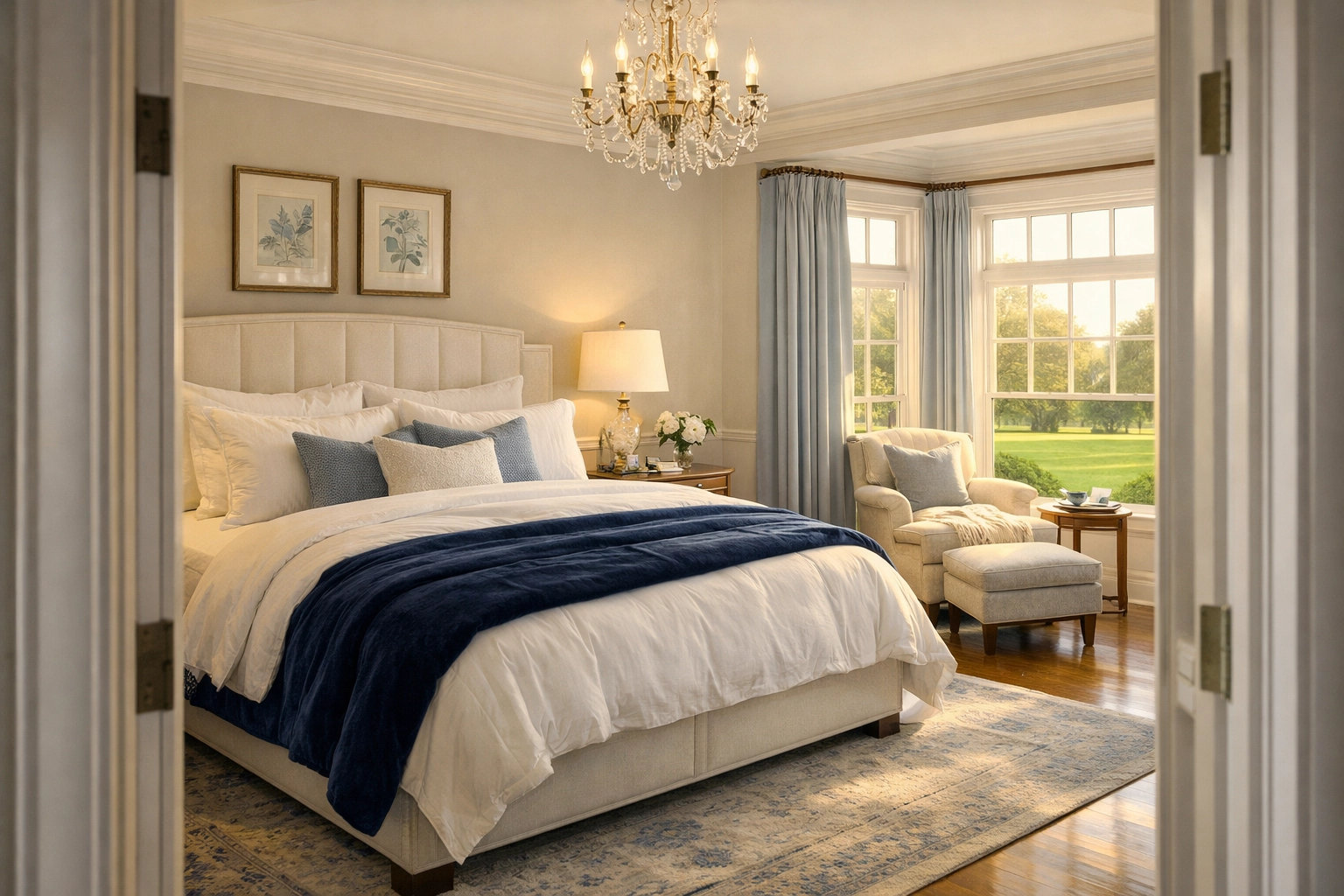Immaculate master bedroom showcasing professional luxury house cleaning in Lexington for high-end residential estates.