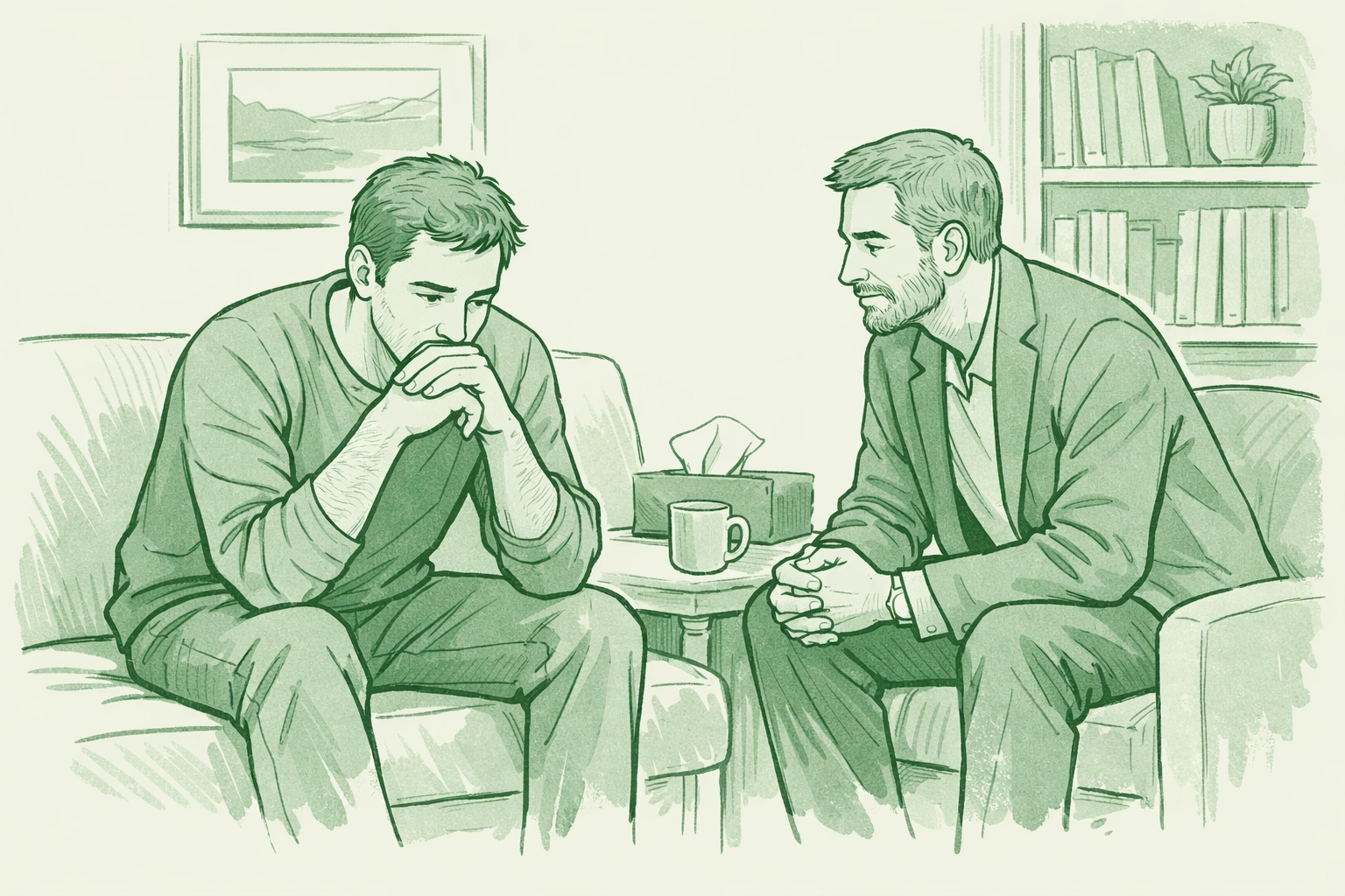 Gay men in supportive therapy setting - emotional healing in MM romance novels