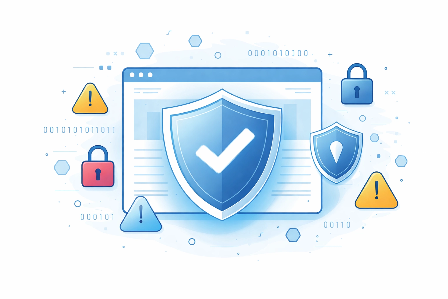 Shield protecting a website from digital threats to emphasize the importance of website security and regular updates