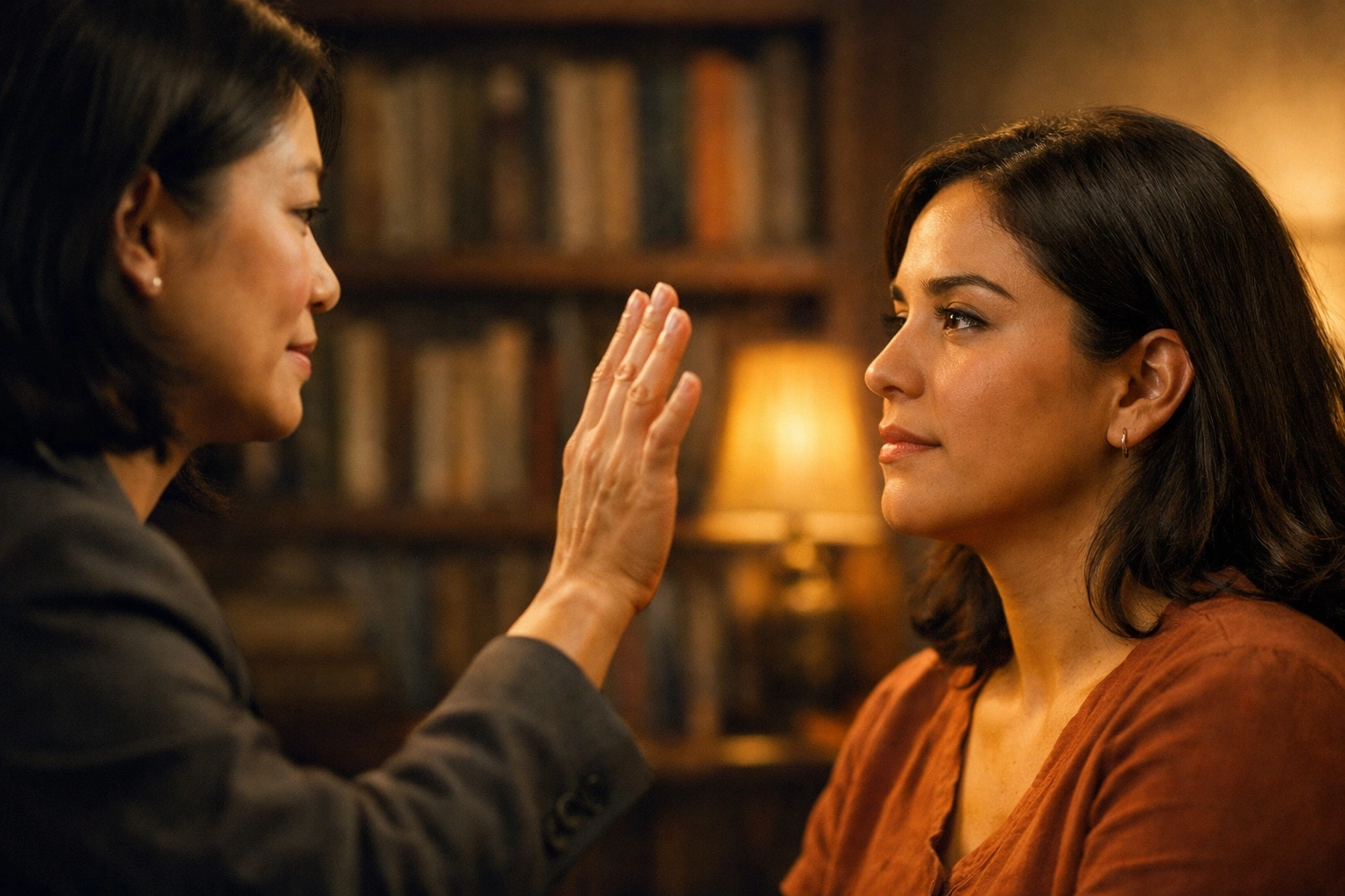 Asian therapist guiding a client through EMDR therapy to expand their window of tolerance and process trauma.