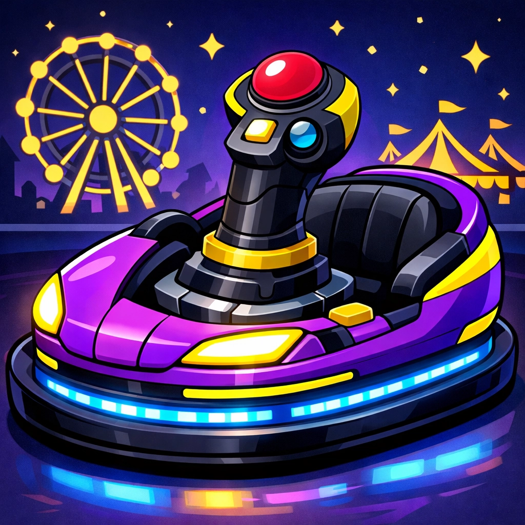 Modern battery-operated bumper car featuring easy-to-use joystick controls and vibrant LED lighting.