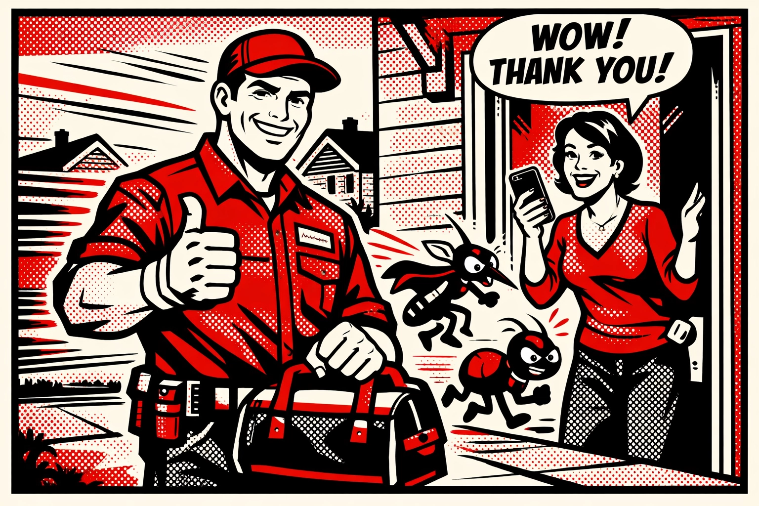 Satisfied homeowner in Gardendale AL with a professional pest control technician after a service.