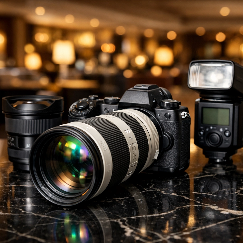 Professional camera and lenses used by a corporate event photographer in Miami for high-quality brand imagery.