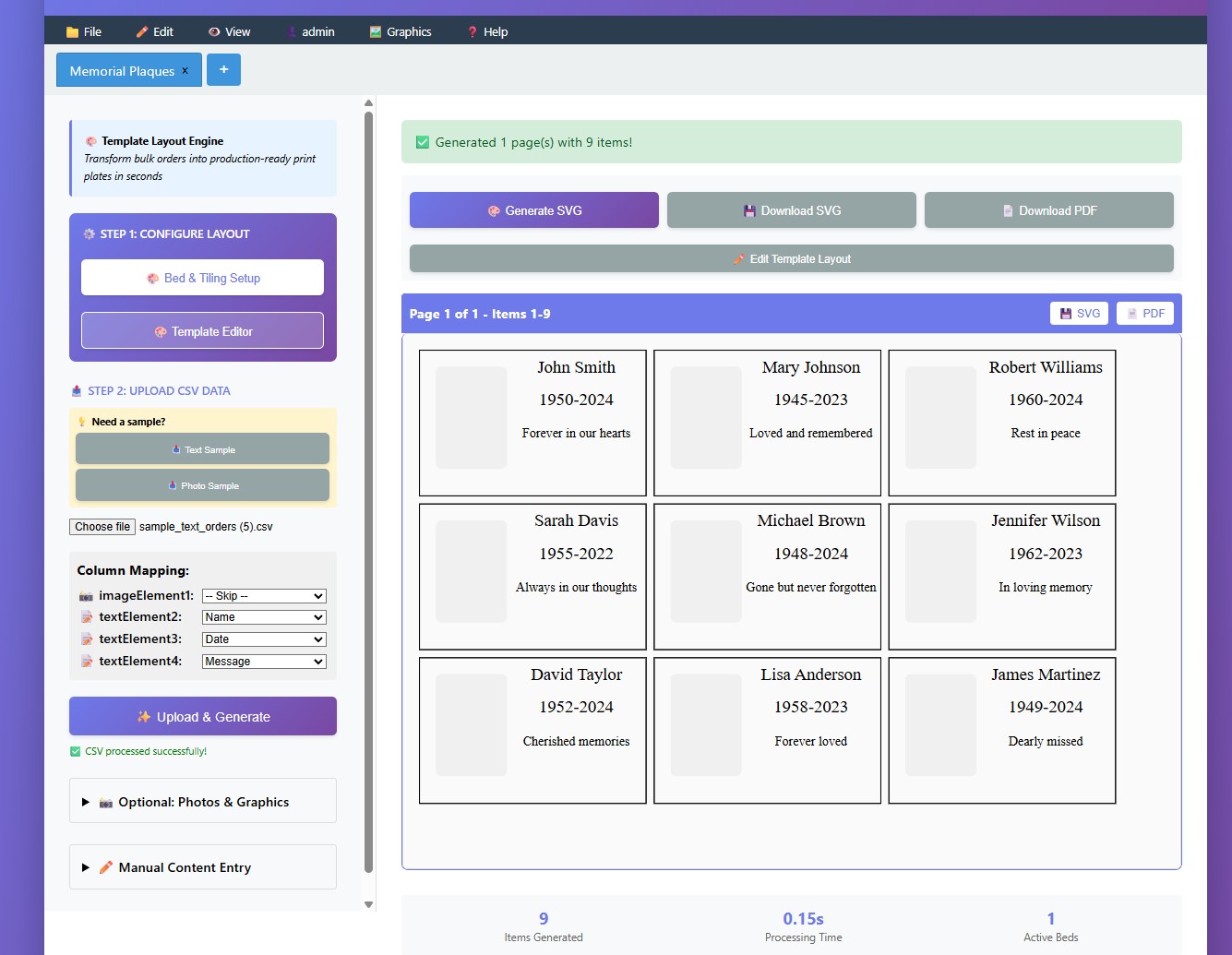 Template Layout Software for Memorial Plaques