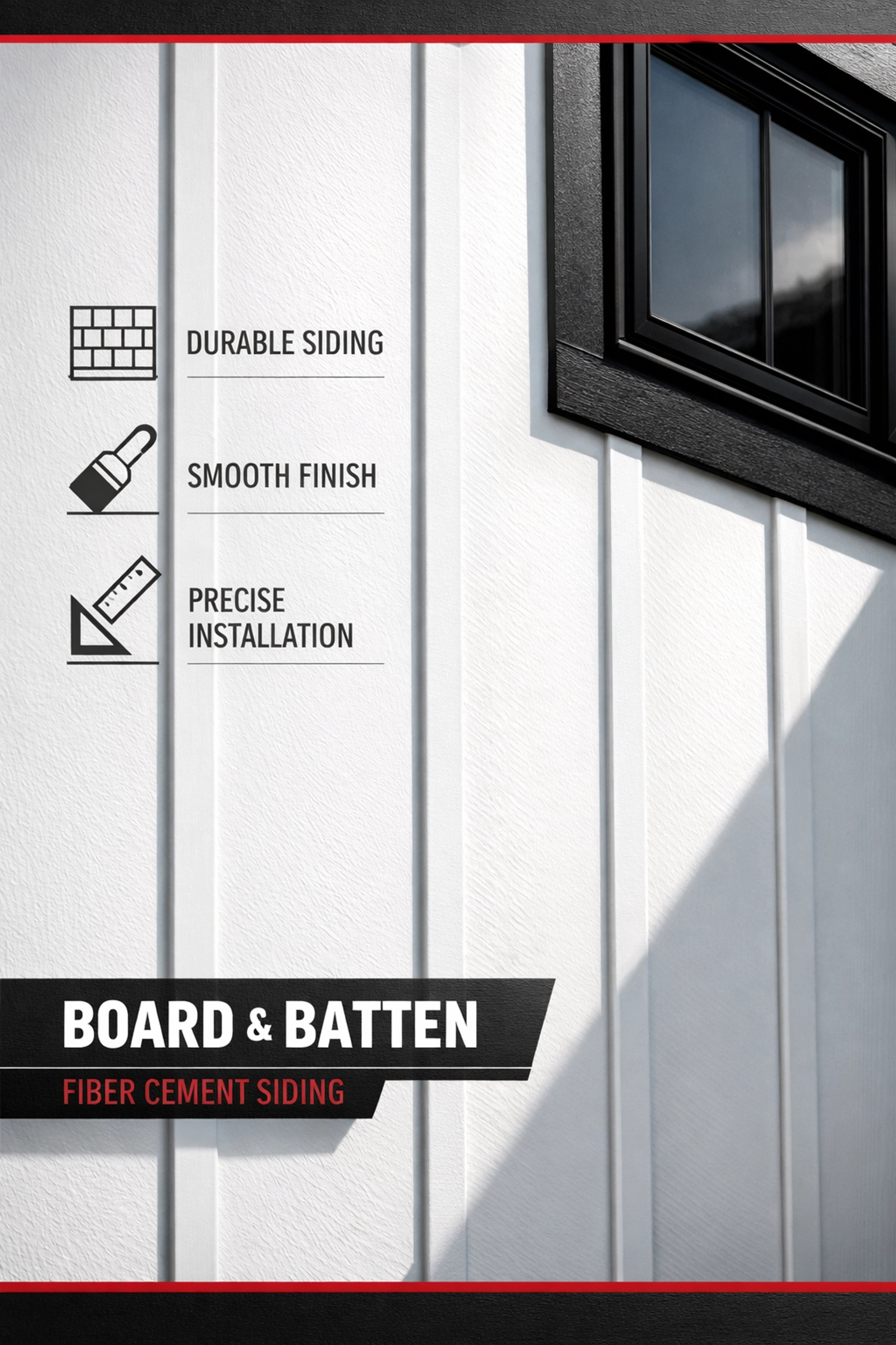 White board-and-batten James Hardie siding installation on Modern Farmhouse exterior