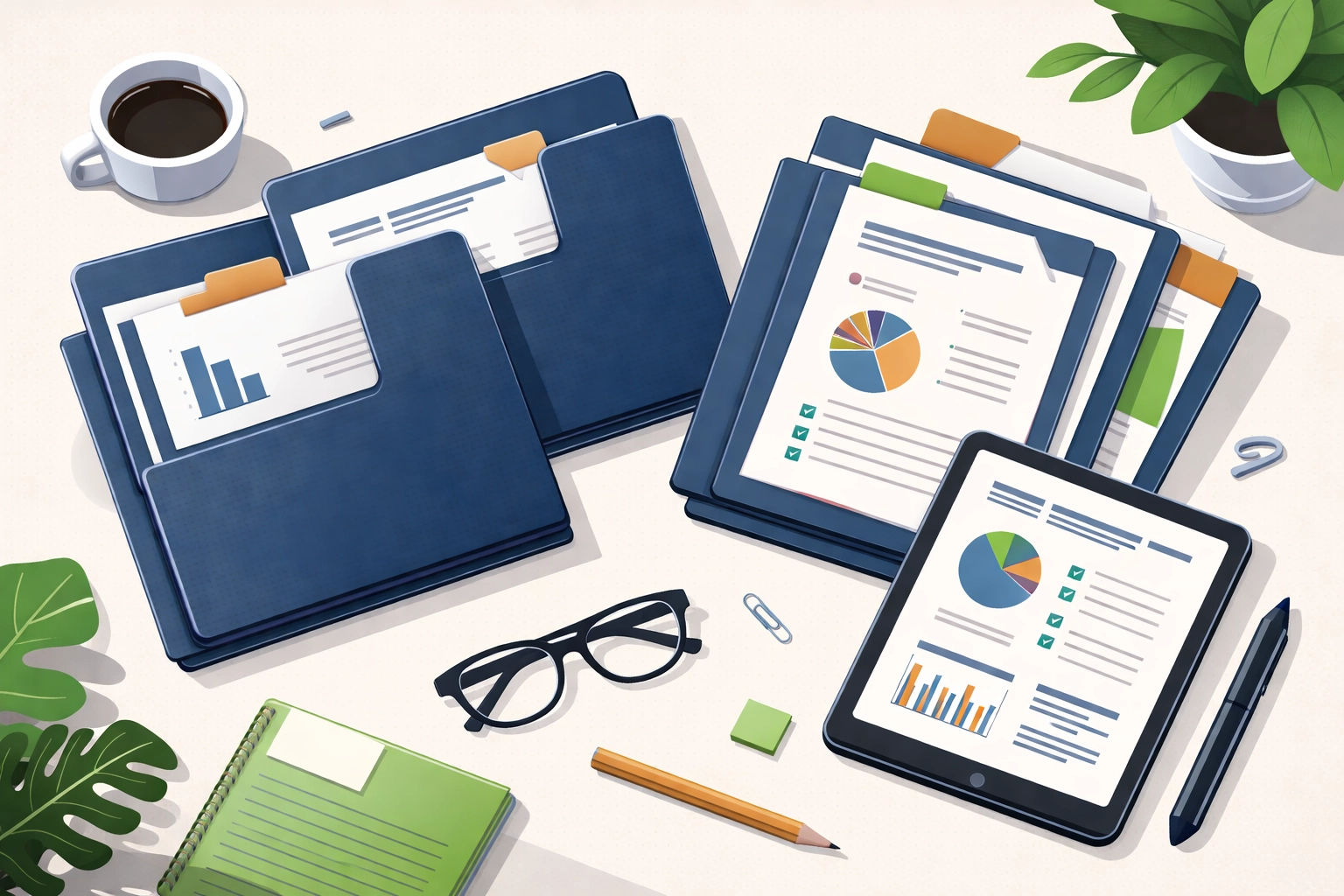 Organized business documents and digital records symbolizing strong bookkeeping and compliance