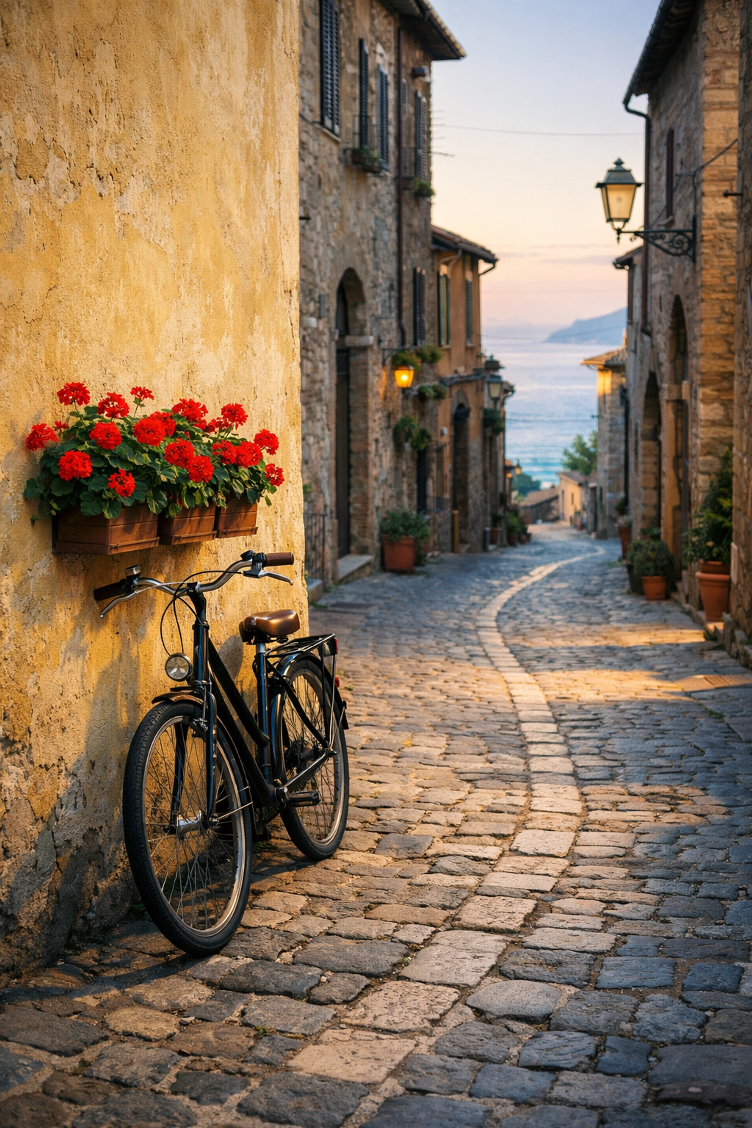 A quiet Italian street at dawn, illustrating how to capture beautiful moments in travel photography.
