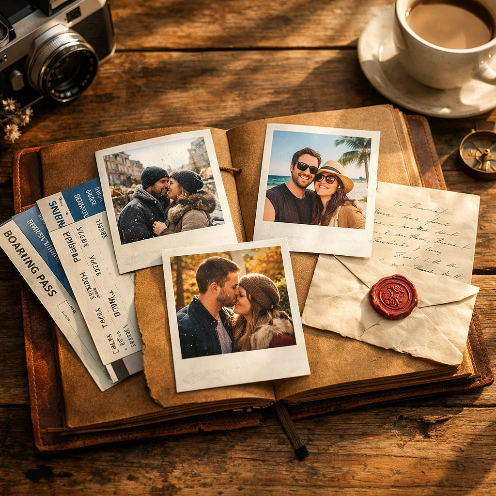 Photos and travel documents representing a genuine and subsisting relationship for a UK Family Reunion Visa.