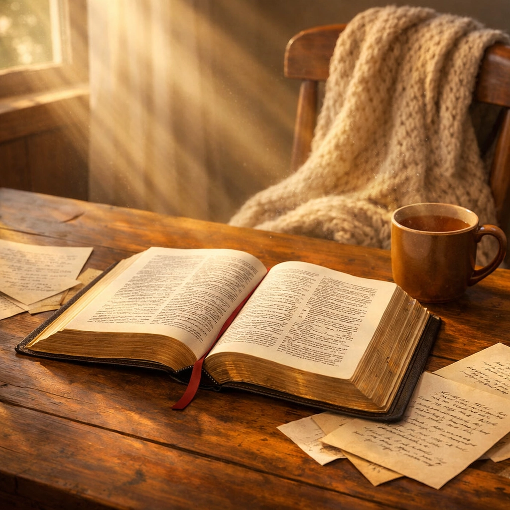 Open Bible with morning light for peaceful scripture reading and spiritual rest