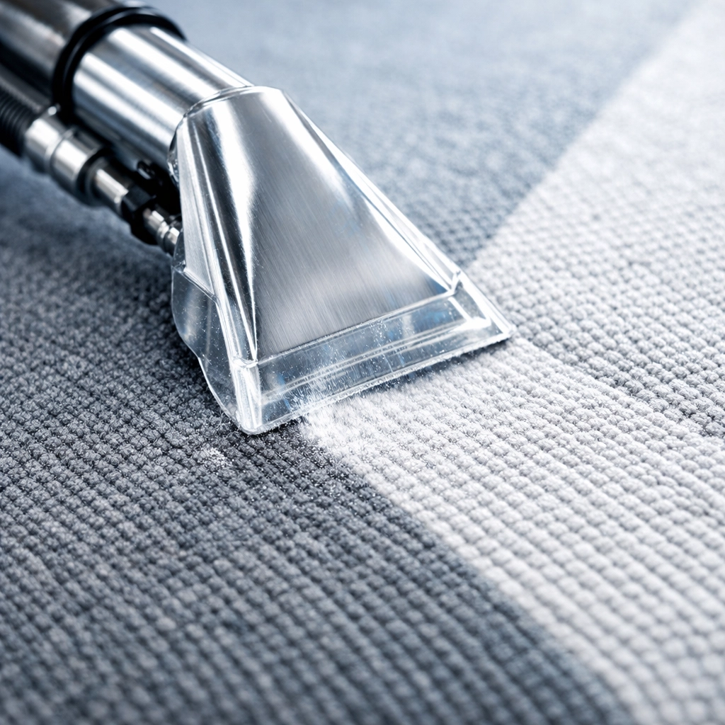 Close-up of a professional cleaning tool restoring fabric during upholstery cleaning in Harvard.