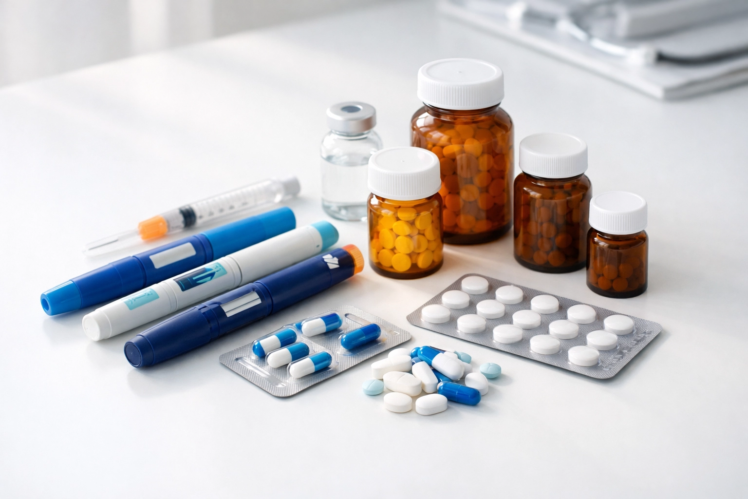 Various weight loss medication options including injectable pens and pills as Wegovy alternatives