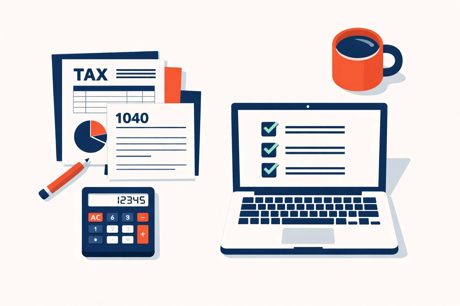 Organized workspace with UK tax documents and calculator for self-assessment preparation