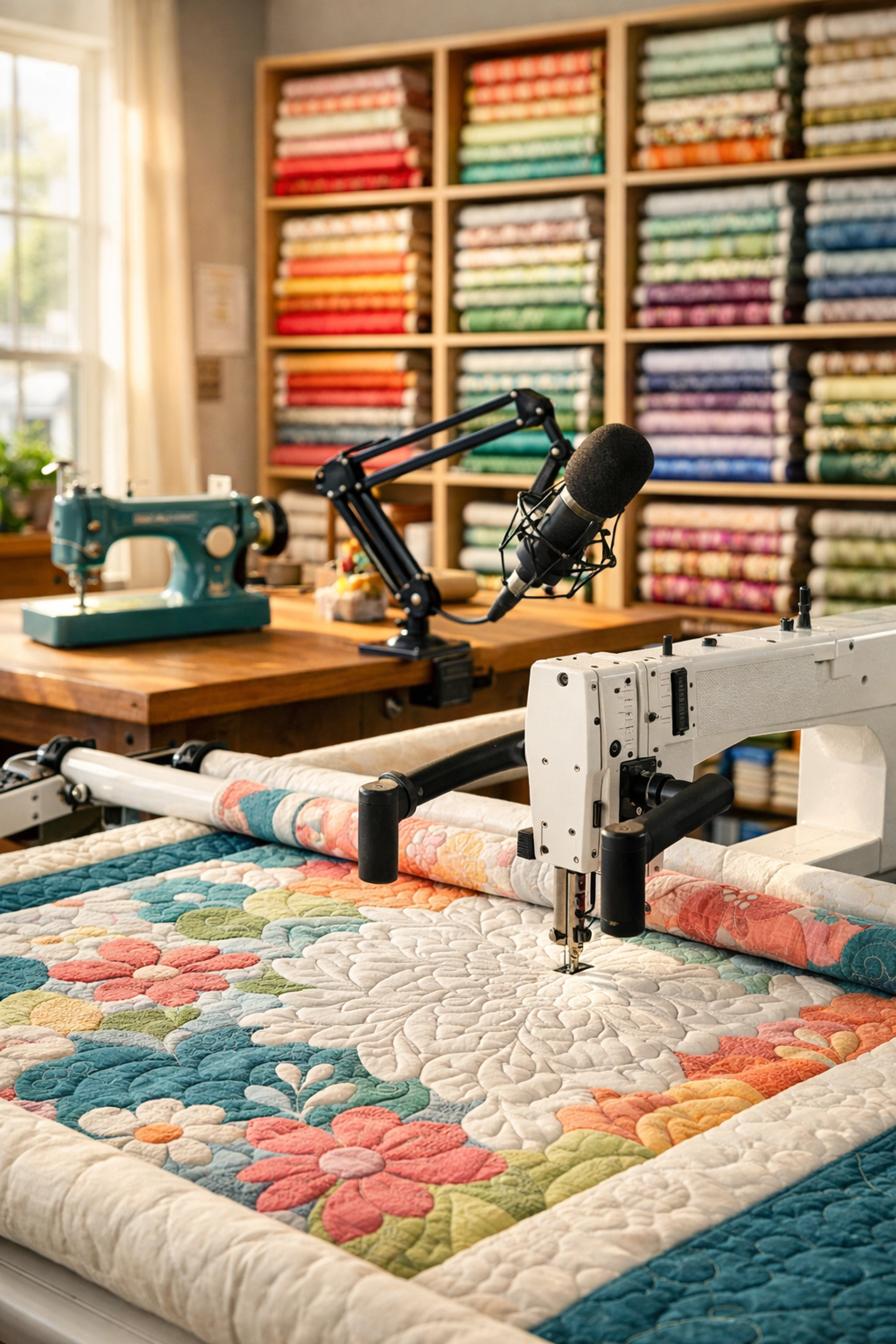 Professional longarm quilting machine and sewing machines in our Jefferson City service studio.