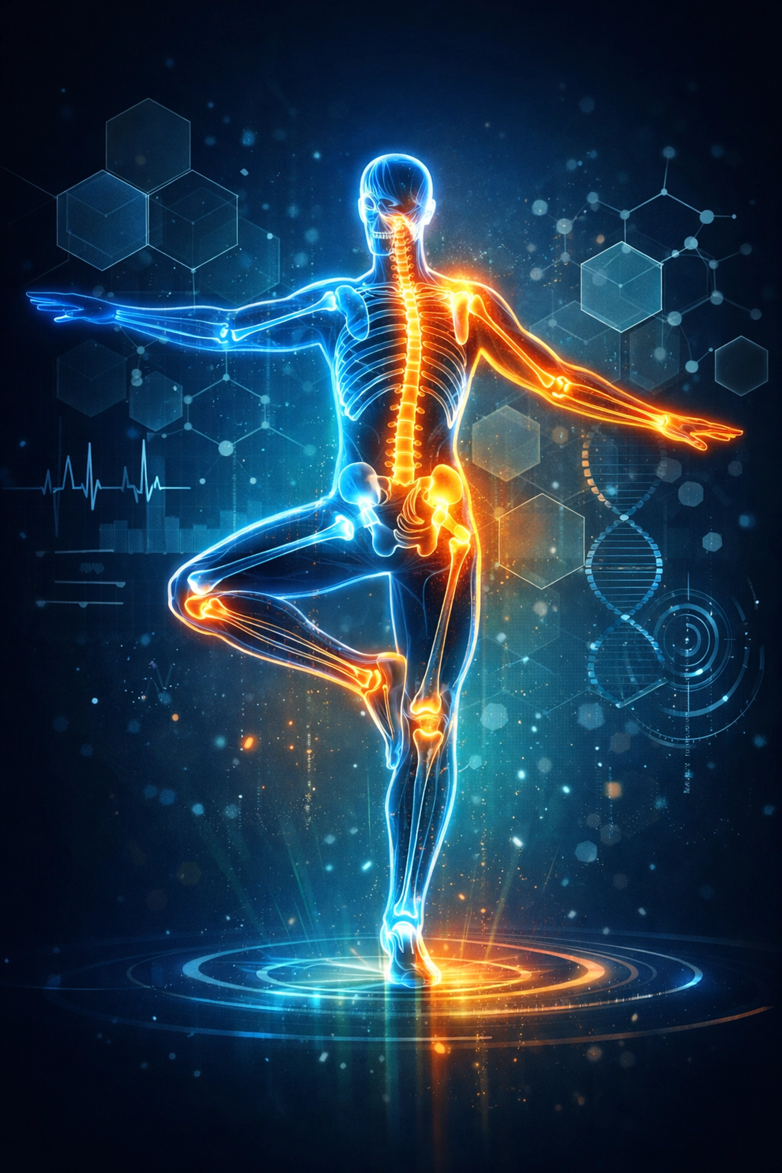 Diagram of proper spinal alignment and physical wellness for a healthy desk posture.