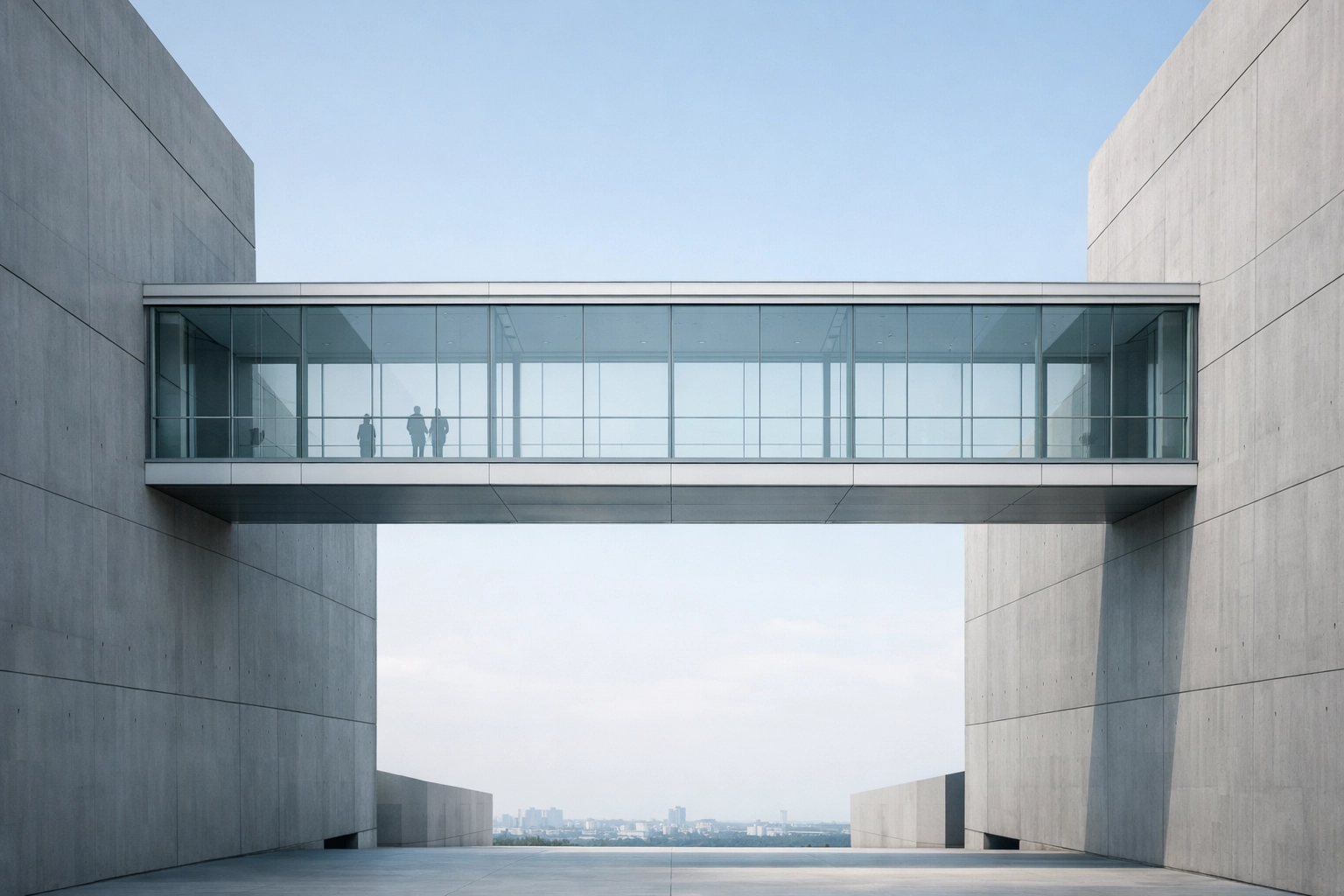 Modern glass bridge symbolizing the link between AI technology and professional governance oversight.