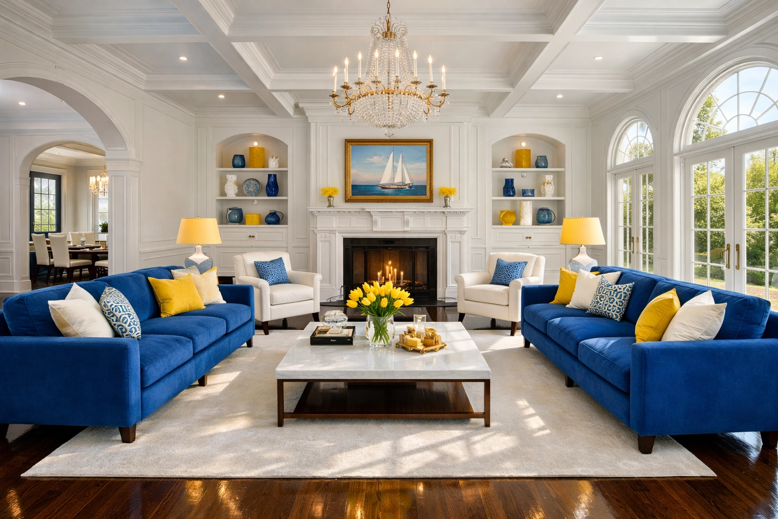Dover luxury living room with bright interiors maintained by residential cleaning Massachusetts.