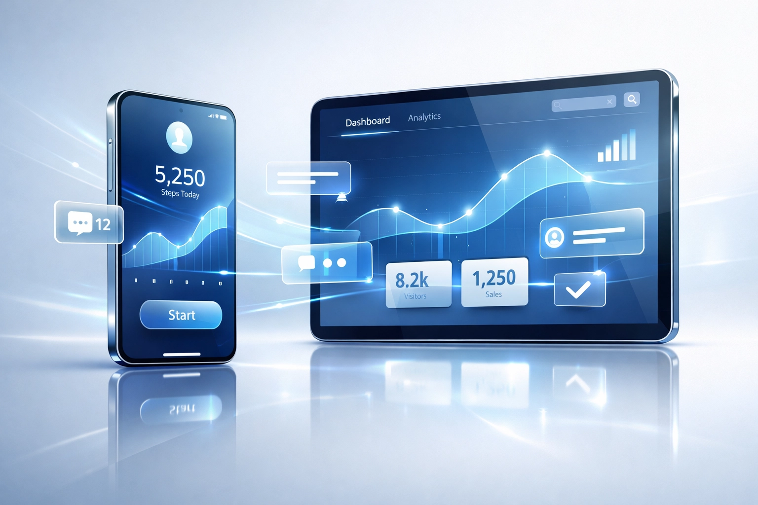 Professional mobile-first intake forms on a smartphone and tablet showing responsive software design.