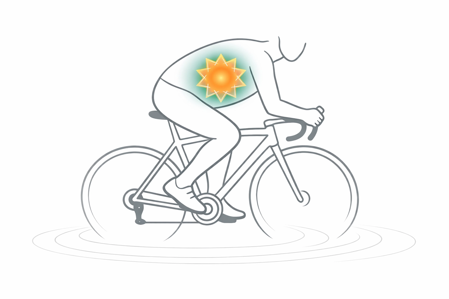 Cyclist illustration with a glowing core representing aerobic capacity and an efficient engine.