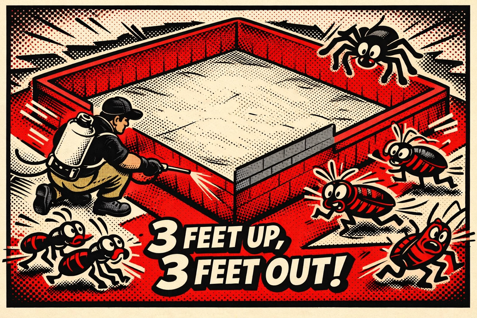 Exterior pest control barrier treatment around home foundation keeping insects away