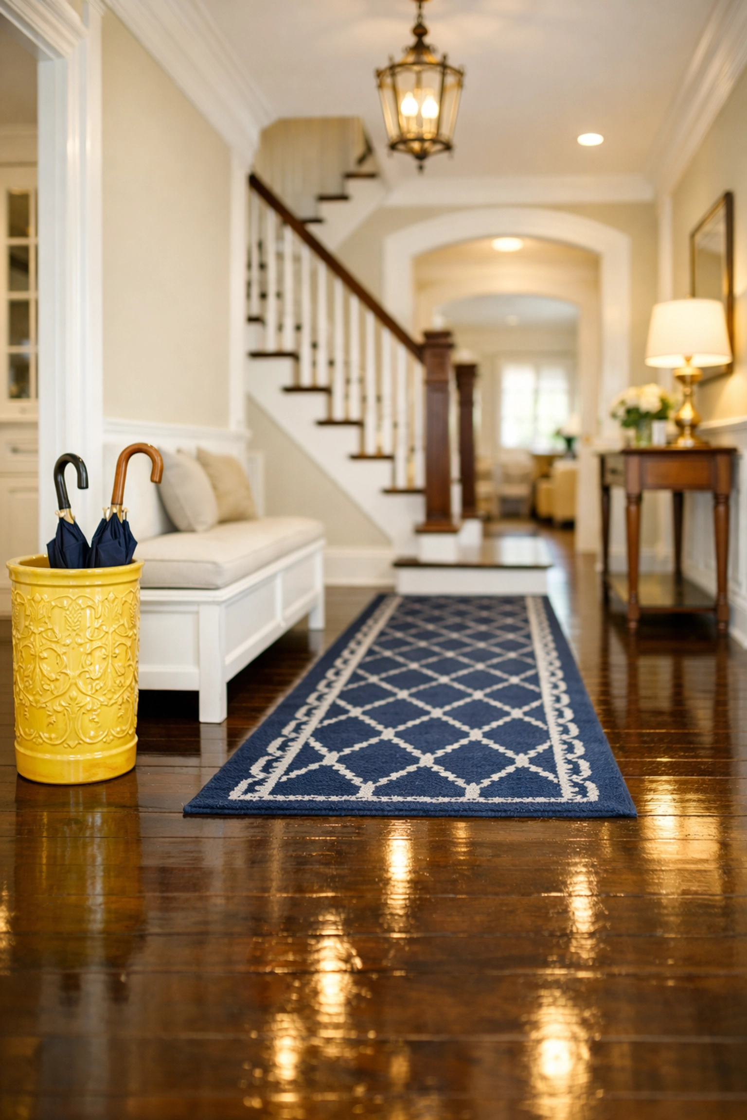 Spotless hardwood floors in a Massachusetts foyer following a visit from a local professional house cleaning team.